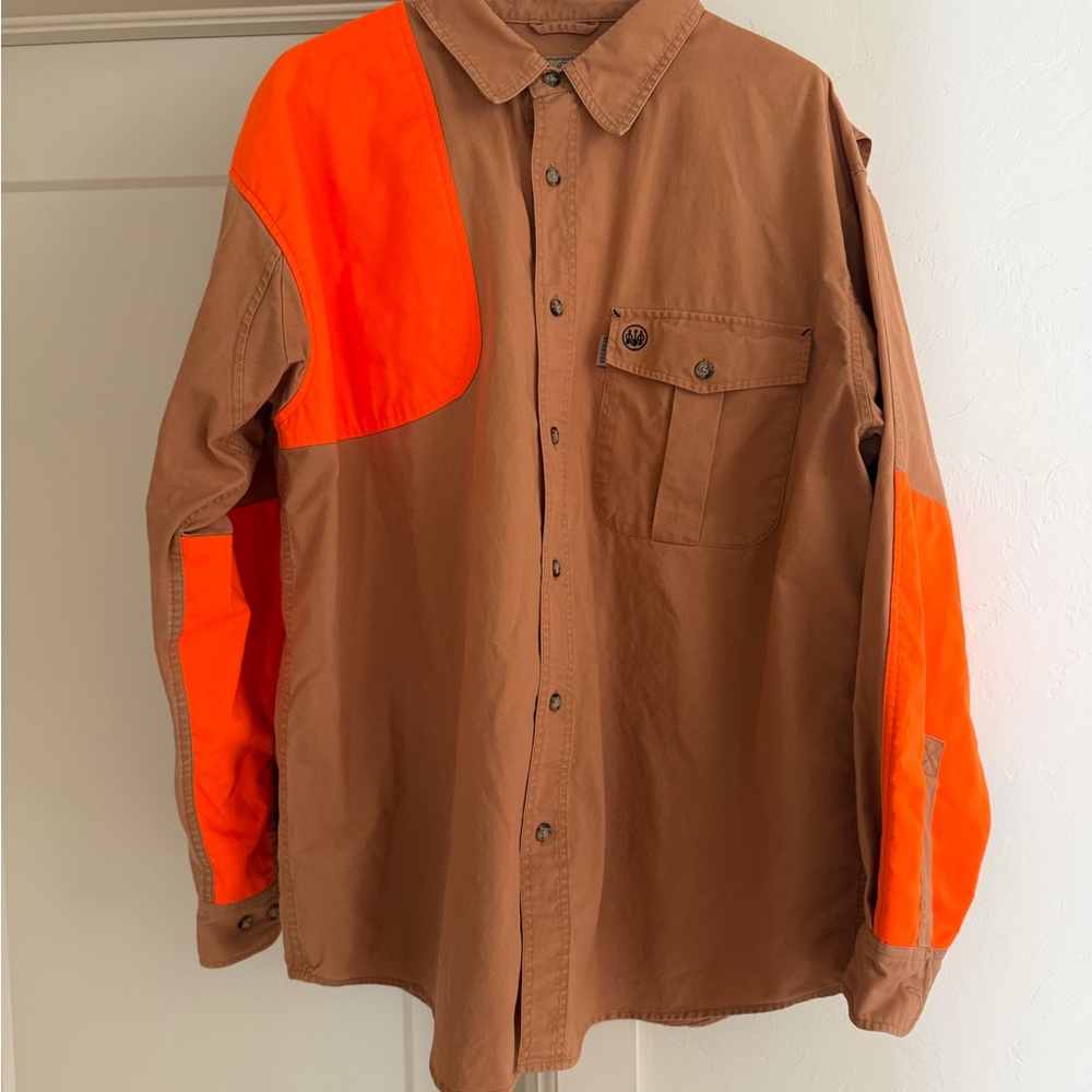 Beretta XL Men's Button Down Shirt - Brown and Orange